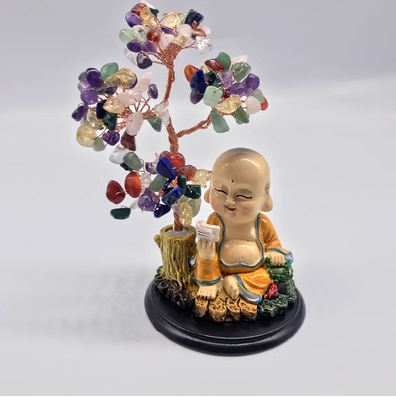 Laughing Buddha With Crystal Tree