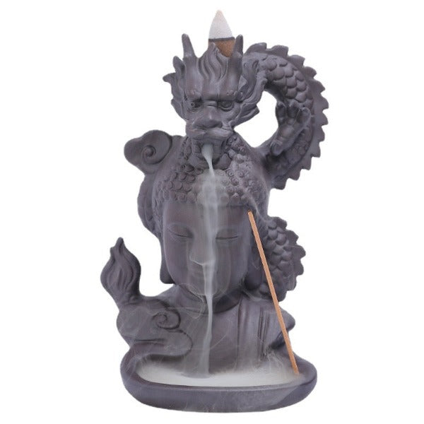 Head Of Buddha Backflow Incense Burner With Dragon
