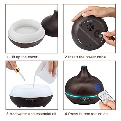 Wood Grain Aromacare Essential Oil Aroma LED Diffuser With Remote Control 550ml