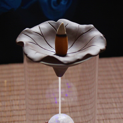 Lotus Crystal Ball Glass Backflow Incense Burner With LED