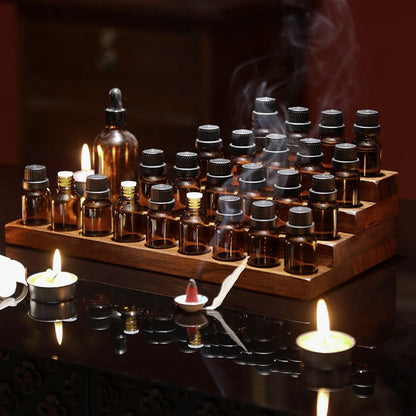 Vintage 25 Slot Wooden Essential Oil Bottles Storage Holder Display Rack