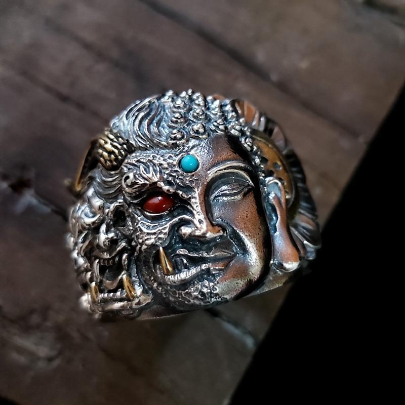 Buddha & Mara Silver Ring