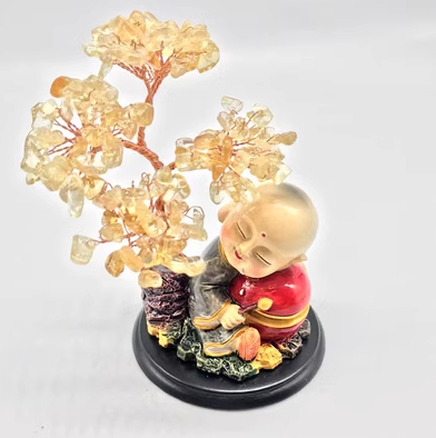 Laughing Buddha With Crystal Tree