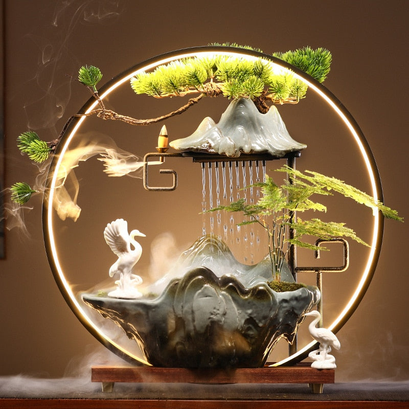 Zen Zen Swan Flowing Water Fountain Backflow Incense Burner