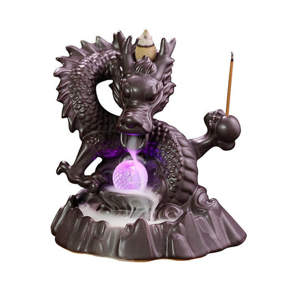 Ceramic Dragon Backflow Incense Burner With Crystal and Stick Holder