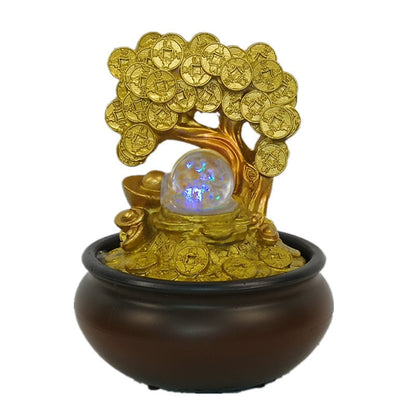 Creative Resin Gold Money Tree Water Fountain With LED