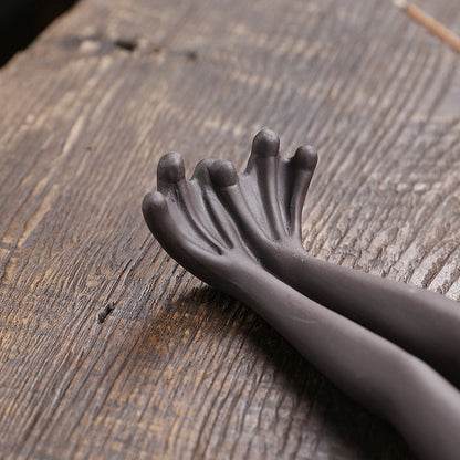 Handmade Clay Frog Incense Stick Holder Animal Statue Decor