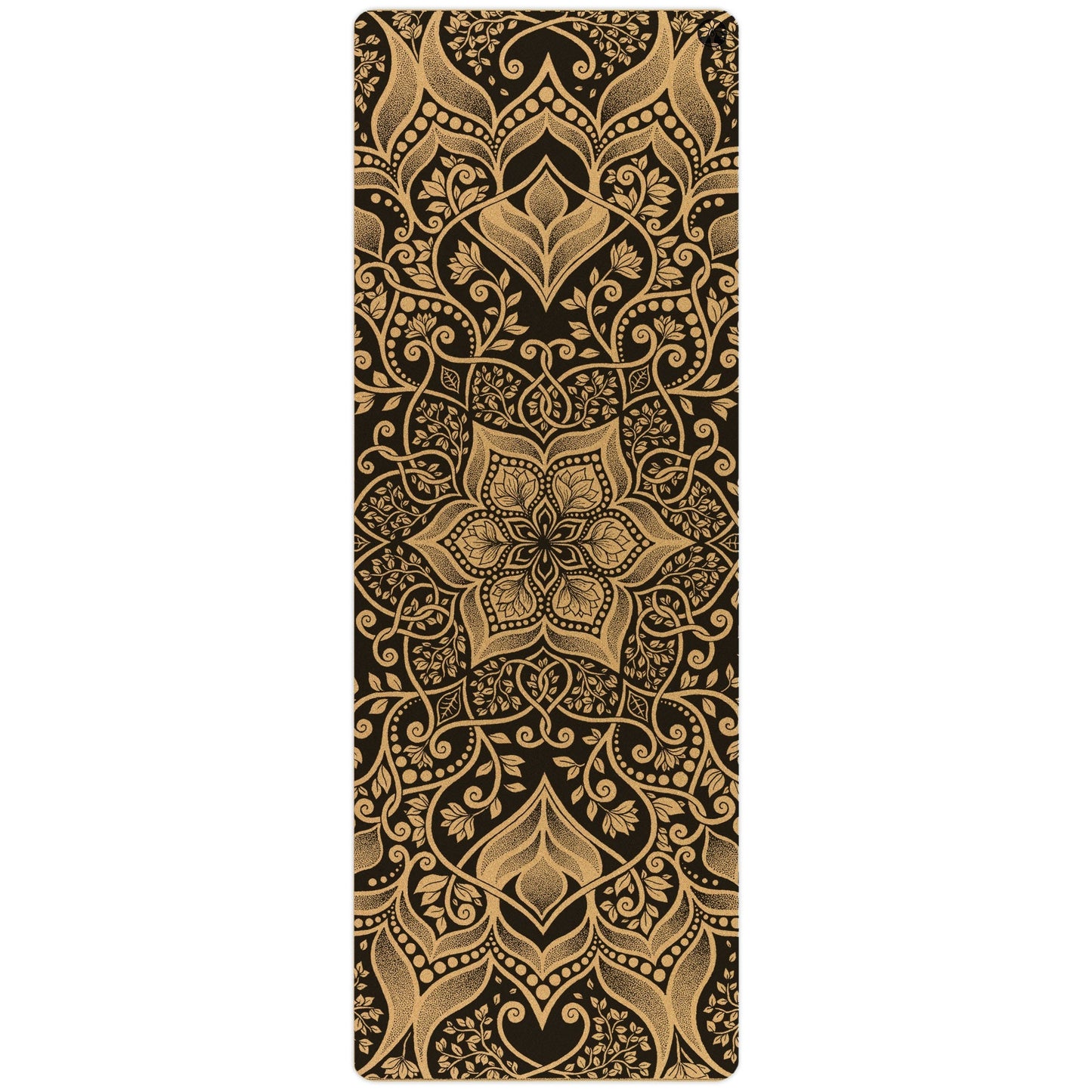 Decorative mat with intricate gold pattern on a black background