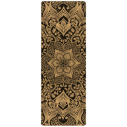 Decorative mat with intricate gold pattern on a black background