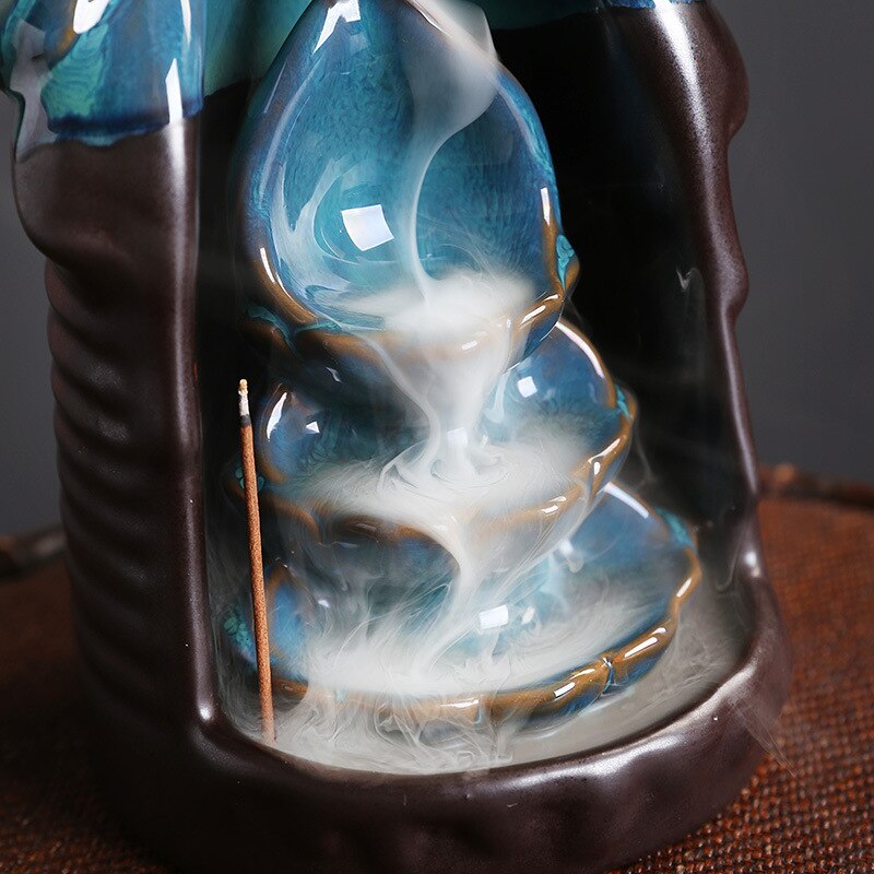Blue Lucky Deer Ceramic Waterfall Backflow Incense Burner