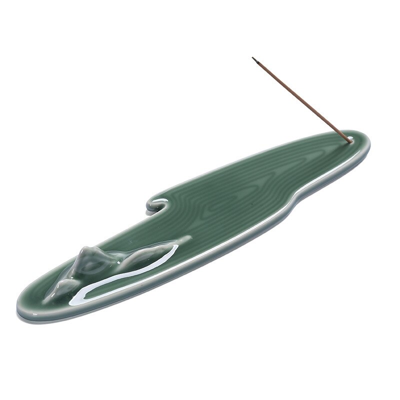 Celadon Green Ceramic Incense Stick Holder With Mountains