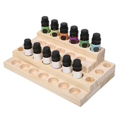 Natural Wood Essential Oil Display Stand Holder Storage Organizer For 30 Slots 5-15ml Bottles