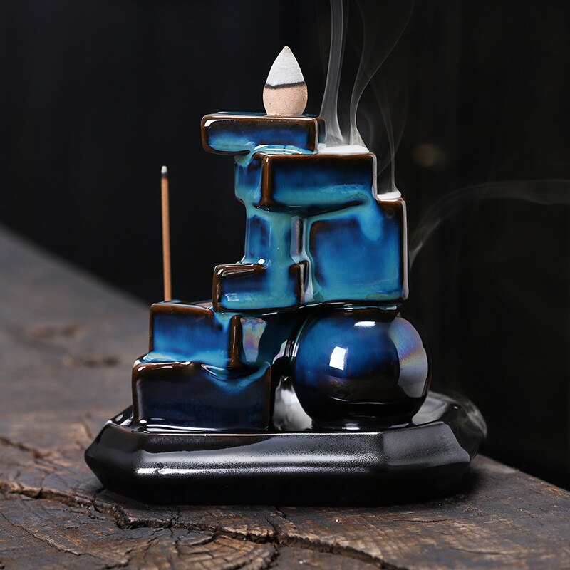 Blue Cubes Waterfall-Cascading Backflow Incense Burner