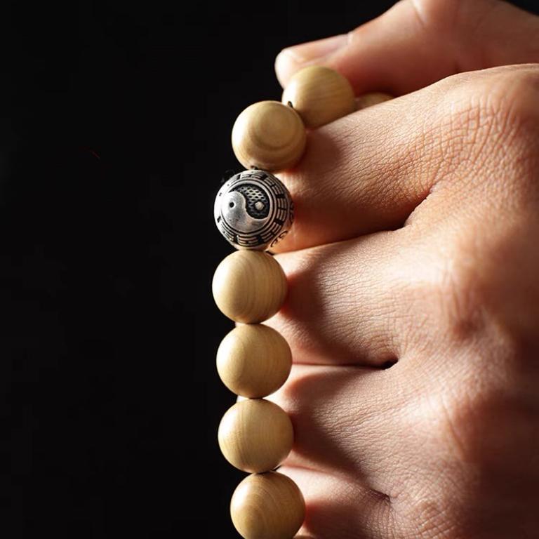 Bagua Feng Shui Peach Wood Bead Bracelet