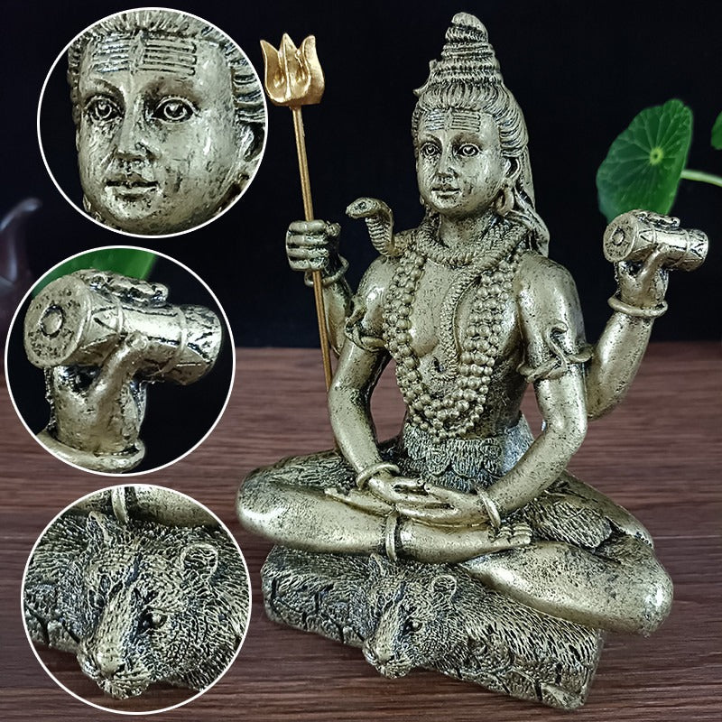Handcrafted Shiva God Figurine Sculpture Holding Trishula and Damaru