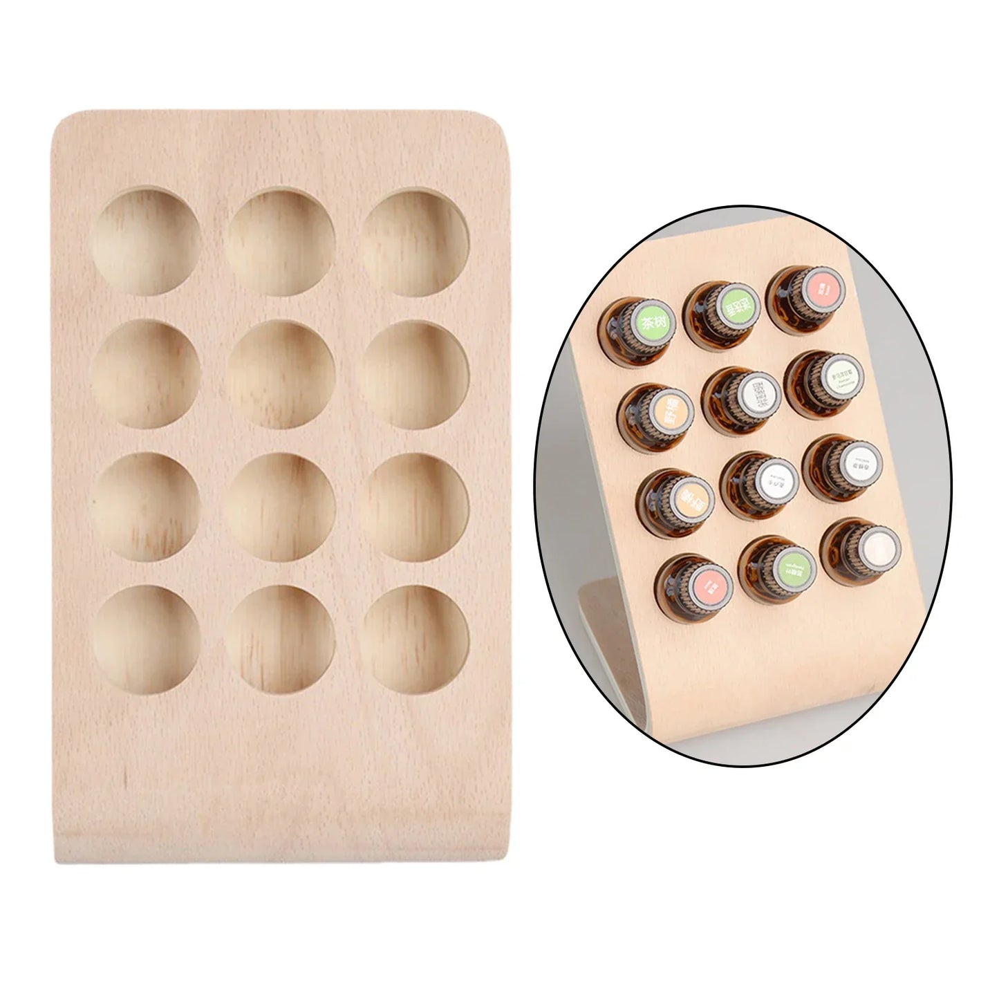 12 Holes Wooden Essential Oil Display Stand Tabletop Holder