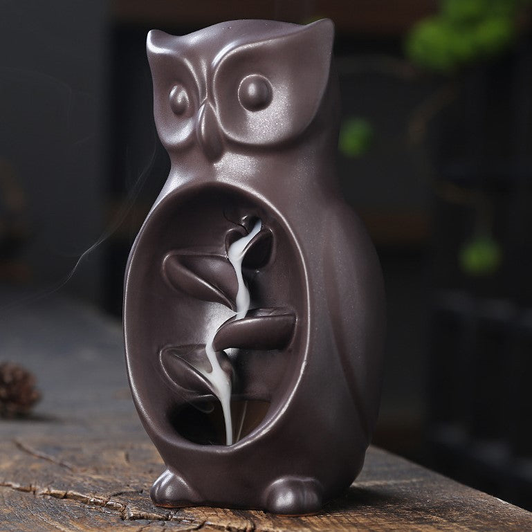 Ceramic Owl Waterfall Animal Backflow Incense Burner
