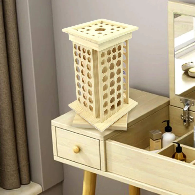 125 Hole Rotatable Essential Oil Bottle Holder Wooden Display Stand Storage