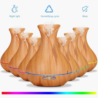 Wood Grain Tulip Essential Oil Aroma LED Diffuser With Controller 550ml