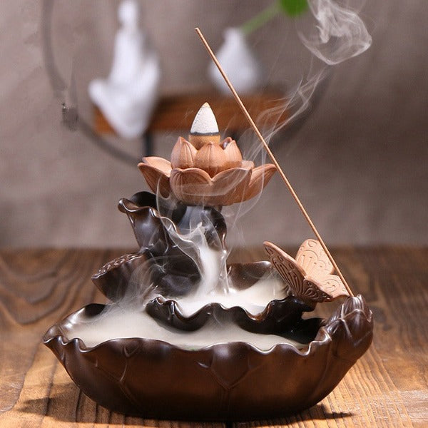 Lotus Flower Pond Backflow Incense Burner With Butterfly