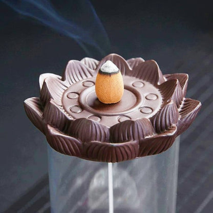 Lotus Crystal Ball Glass Backflow Incense Burner With LED