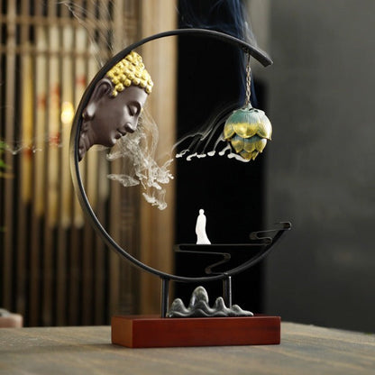 Buddha Large Incense Holder With Hanging Metal Lotus