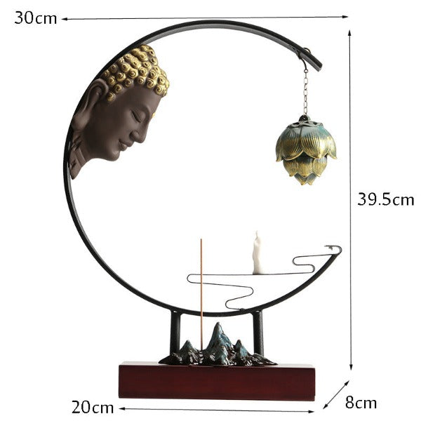 Buddha Large Incense Holder With Hanging Metal Lotus