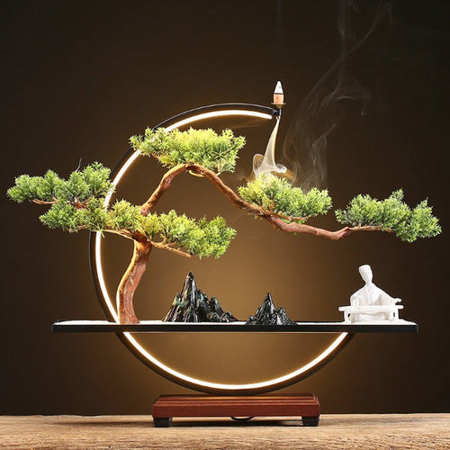 Zen Ring LED Backflow Incense Burner Lamp With Tree