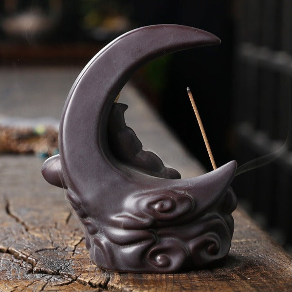 Moon Backflow Incense Burner With Waterfall