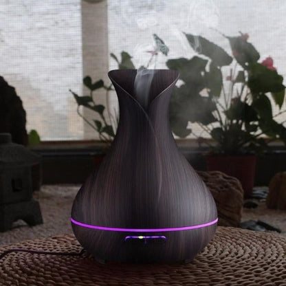 Wood Grain Tulip Essential Oil Aroma LED Diffuser With Controller 550ml