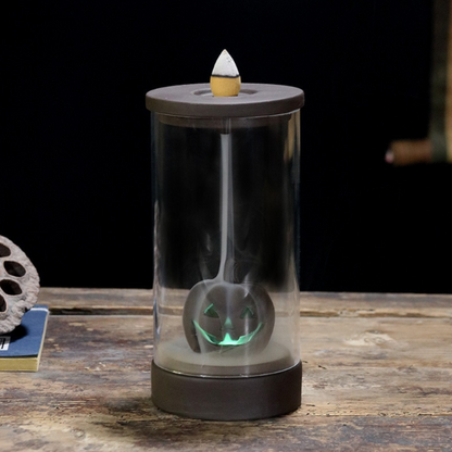 Halloween Pumpkin Color Changing Windproof Backflow Incense Burner With LED Light