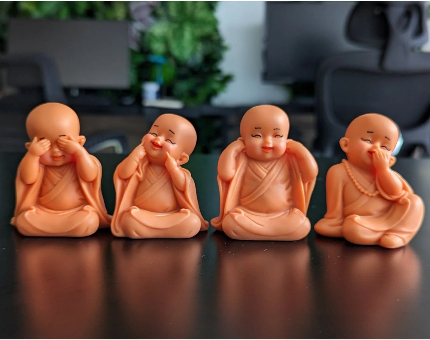 Set of 4 Pink Little Monk Statues for Good Luck