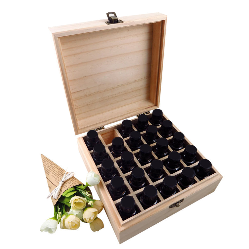 25 Slots Wooden Essential Oil Bottles Container Storage Box